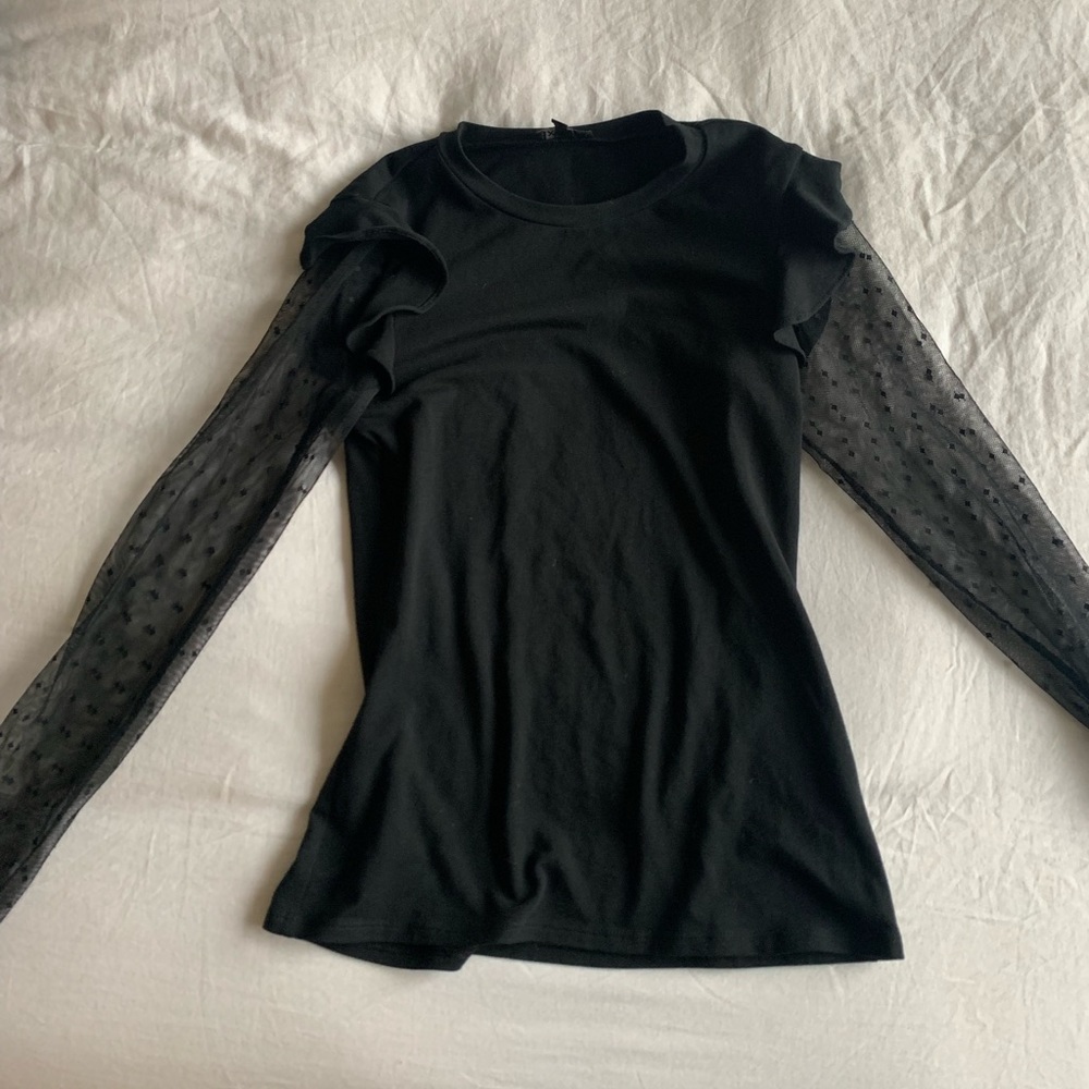 Express black polka dot arm long sleeved shirt